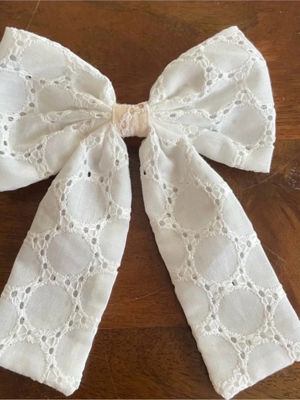 White Eyelet Lace Hair Clip Bow